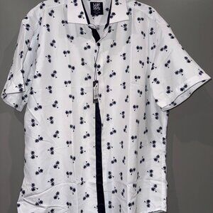 Surf Style Men's SS White Button Up Shirt Palm Tree Motif Size 2XL